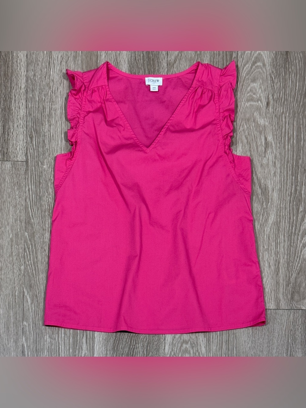 J.Crew Women’s XS Hot Pink Cotton Blend V-Neck Ruffle Trim Sleeveless Blouse
